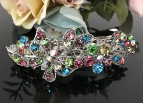 Hot USA seller beautiful silver tone rhinestone crystal hair clip barrette 1414w