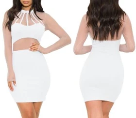Women Sexy Dress Club Party Dresses Mesh Bodycon Patchwork Ladies Solid Fashion
