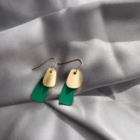 New 2025 Green Color Women Earrings Geometric Statement Korean Fashion Crystal E