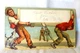 1873 Trade Card Blank Used as a Gift Card Men Moving a Huge Sign Buffords Boston