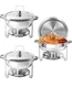 Set of 3 Round 5 Quart Chafing Dish Catering Stainless Steel Banquet Buffet Tray