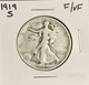 1919-S Walking Liberty Half Dollar, F/VF. (18181)