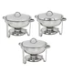 5 Quart Stainless Steel Full Size Tray 3 Pack Round Chafing Dish Buffet Catering