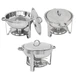 Round 3 Pack Chafing Dish Sets 5 QT Dinner Serving New Stainless Steel Chafer 