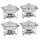 4PCS Round Chafing Dish 5 Quart Stainless Steel Tray Buffet Catering Durable