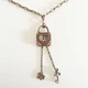 New Vintage Style Lock Puppy Dog simulated Crystal Chain Necklace Pendant FP1414