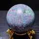 Rare 566G Natural Blue Apatite And Ruby Symbiotic Crystal Ball Healing L1419